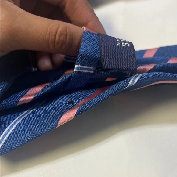 Stafford Navy and Coral Striped Tie - Picture 6 of 6